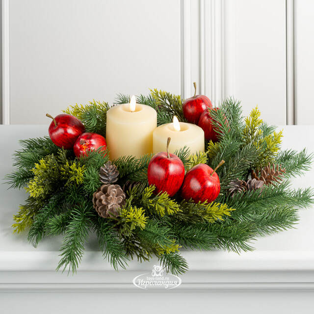 Венок для свечи Вкус Радости с яблоками и шишками 49 см Swerox