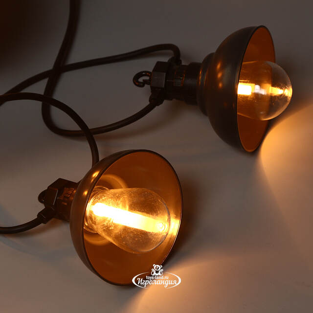 Гирлянда из лампочек Retro Party Lights 5 м, 10 ламп, экстра теплые LED, черный ПВХ, соединяемая, IP44 Winter Deco