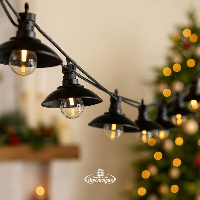 Гирлянда из лампочек Beach Party Lights 5 м, 10 ламп, экстра теплые LED, черный ПВХ, соединяемая, IP44 Winter Deco