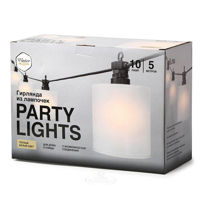 Гирлянда из лампочек Shafty Party Lights 5 м, 10 ламп, теплые белые LED, черный ПВХ, соединяемая, IP44 Winter Deco