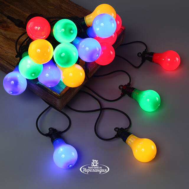 Гирлянда из лампочек Big Party Lights 10 м, 20 ламп, разноцветные LED, черный ПВХ, соединяемая, IP44 Winter Deco