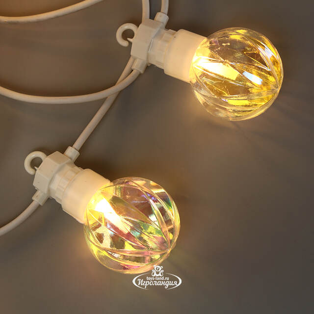 Гирлянда из лампочек Pearl Party Lights 10 м, 20 ламп, теплые белые LED, белый ПВХ, соединяемая, IP44 Winter Deco