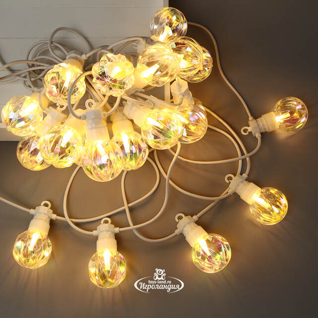 Гирлянда из лампочек Pearl Party Lights 10 м, 20 ламп, теплые белые LED, белый ПВХ, соединяемая, IP44, уцененная Winter Deco