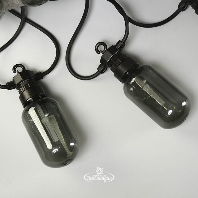 Гирлянда из лампочек Smoky Party Lights 10 м, 20 ламп, теплые белые LED, черный ПВХ, соединяемая, IP44 Winter Deco