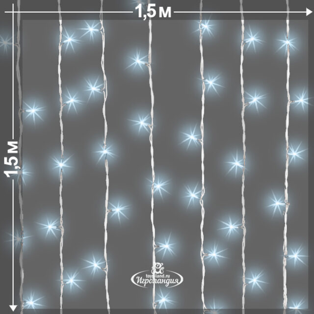 Светодиодный занавес 1.5*1.5 м, 180 холодных белых LED ламп, белый ПВХ, IP44 Snowmen