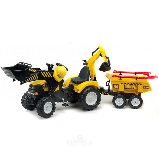Педальный трактор Falk Power Loader c 2 ковшами, прицепом и аксессуарами 230 см Falk