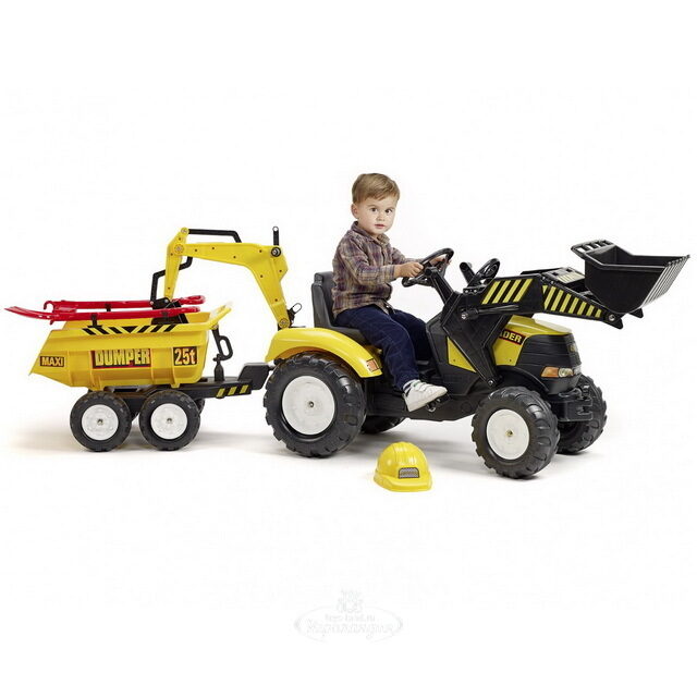 Педальный трактор Falk Power Loader c 2 ковшами, прицепом и аксессуарами 230 см Falk