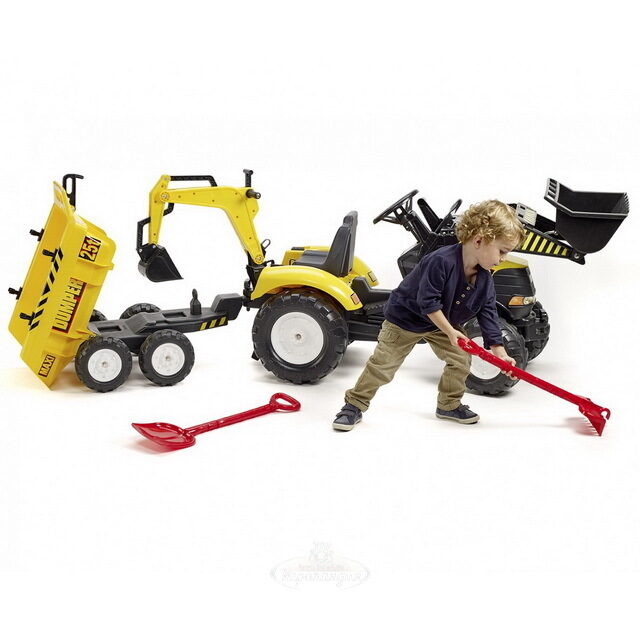 Педальный трактор Falk Power Loader c 2 ковшами, прицепом и аксессуарами 230 см Falk