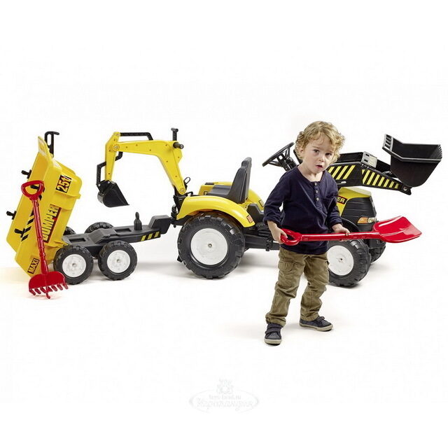 Педальный трактор Falk Power Loader c 2 ковшами, прицепом и аксессуарами 230 см Falk