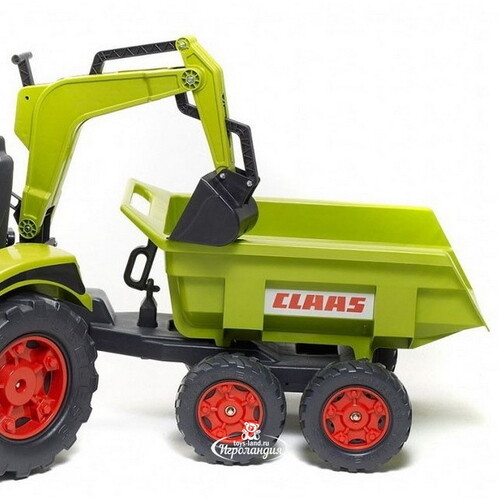 Педальный трактор Claas с прицепом и 2 ковшами, 225 см, зеленый Falk