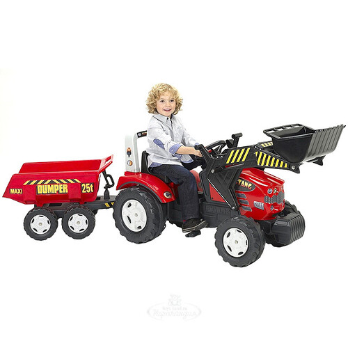 Трактор-экскаватор педальный с прицепом и ковшом, 225 см, красный Falk