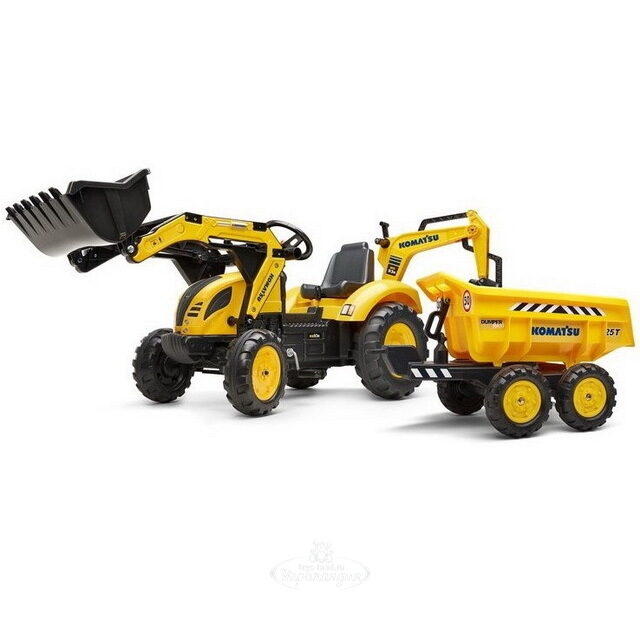 Педальный трактор Komatsu с ковшом и прицепом 222 см Falk