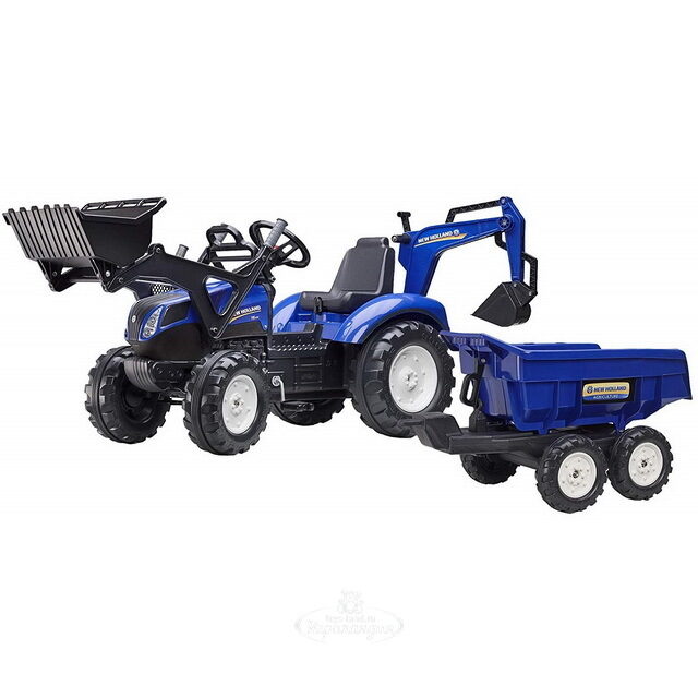 Педальный трактор New Holland с ковшом и прицепом 222 см Falk