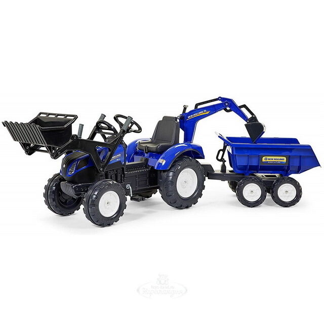 Педальный трактор New Holland с ковшом и прицепом 222 см Falk