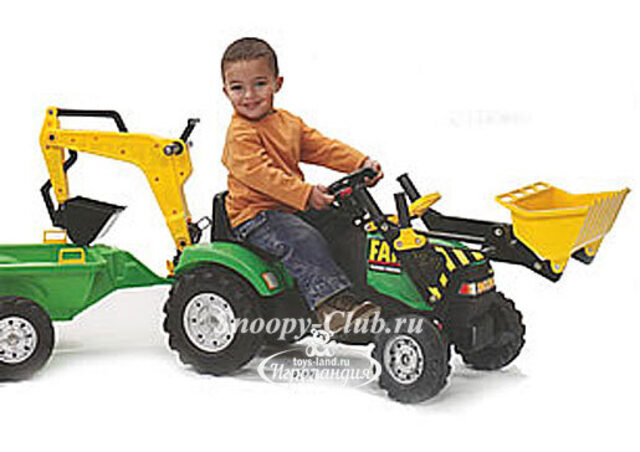 Трактор с ковшом, экскаватором и прицепом, 180 см