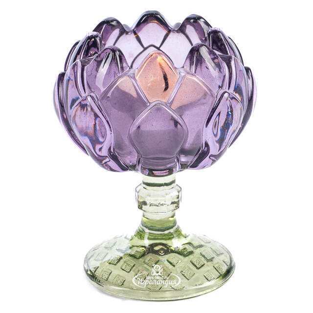 Стеклянный подсвечник-бокал Артишок 11 см сиреневый Goodwill