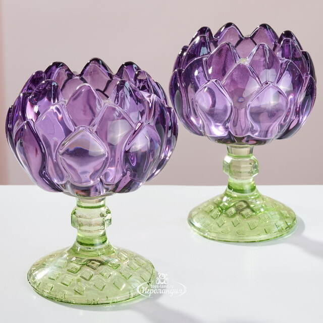 Стеклянный подсвечник-бокал Артишок 11 см сиреневый Goodwill