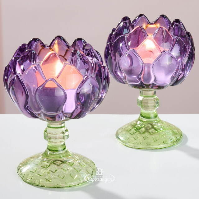 Стеклянный подсвечник-бокал Артишок 11 см сиреневый Goodwill