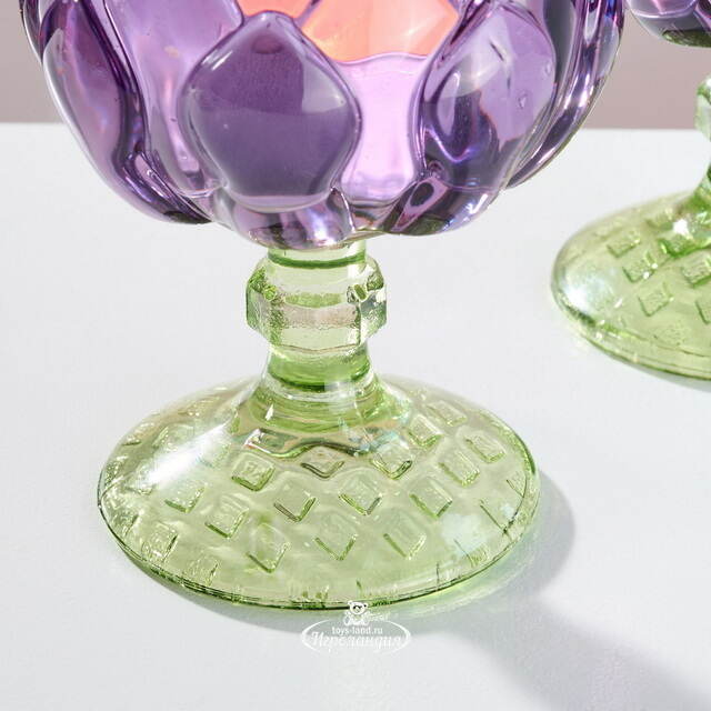 Стеклянный подсвечник-бокал Артишок 11 см сиреневый Goodwill