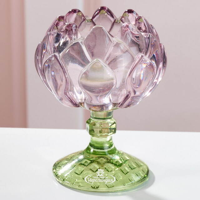 Стеклянный подсвечник-бокал Артишок 11 см розовый Goodwill