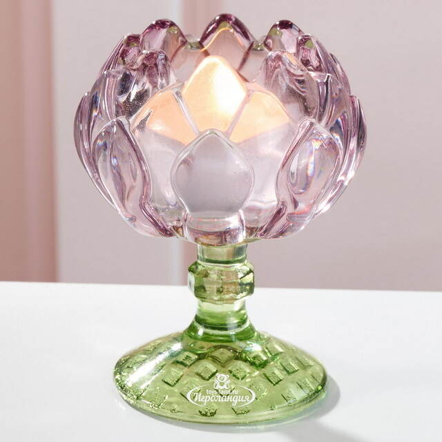 Стеклянный подсвечник-бокал Артишок 11 см розовый Goodwill