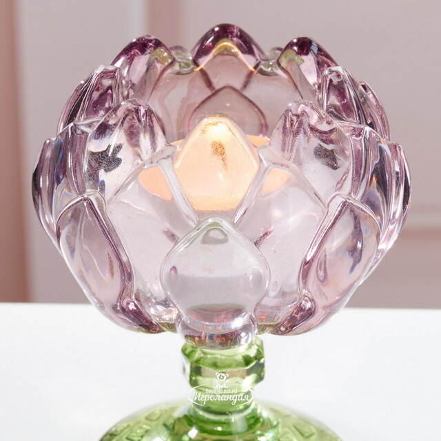 Стеклянный подсвечник-бокал Артишок 11 см розовый Goodwill