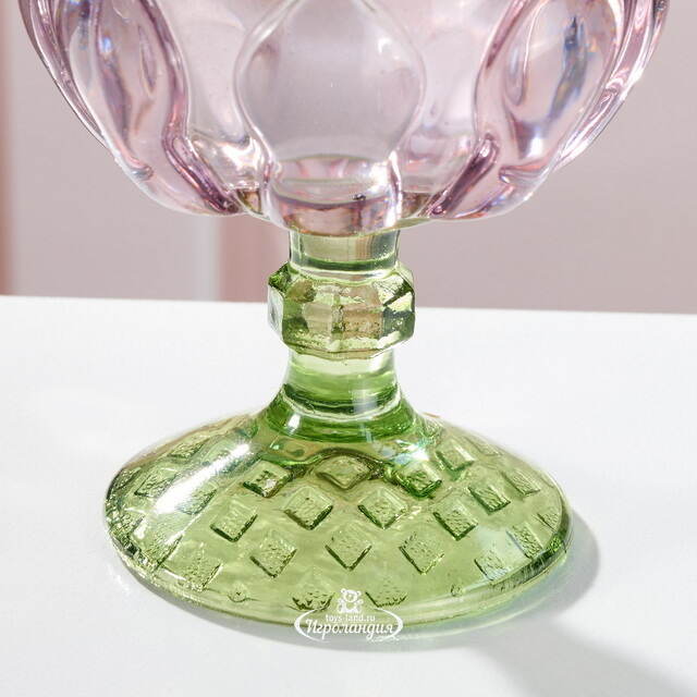 Стеклянный подсвечник-бокал Артишок 11 см розовый Goodwill