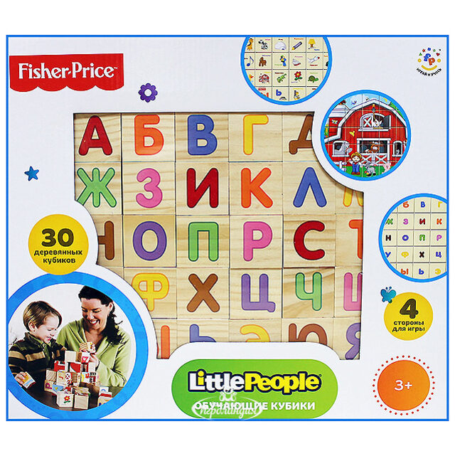 Развивающие кубики Алфавит, 30 шт, дерево Fisher Price