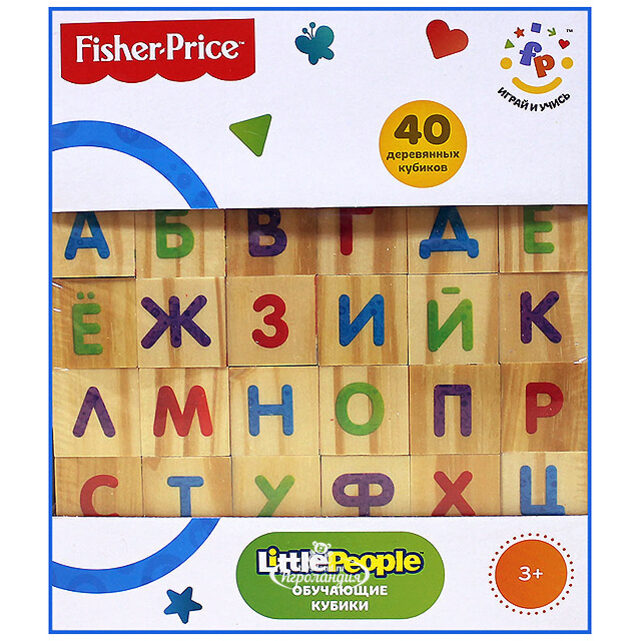 Развивающие кубики Алфавит, 40 шт, дерево Fisher Price