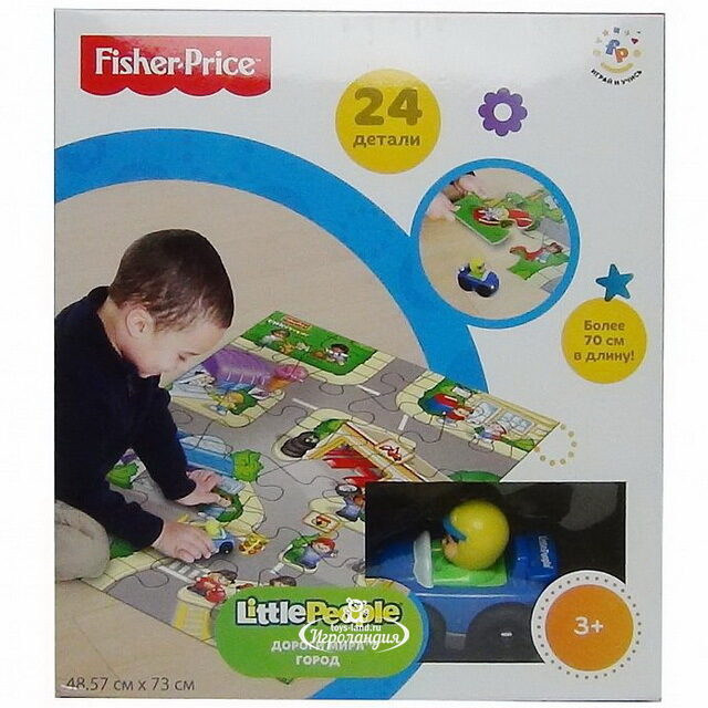 Напольный пазл Мир дорог - Город с машинкой, 24 элемента, 73*49 см Fisher Price