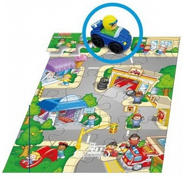 Напольный пазл Мир дорог - Город с машинкой, 24 элемента, 73*49 см Fisher Price