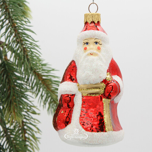 Стеклянная ёлочная игрушка Дед Мороз - Зимний волшебник в красном кафтане 13 см, подвеска Коломеев
