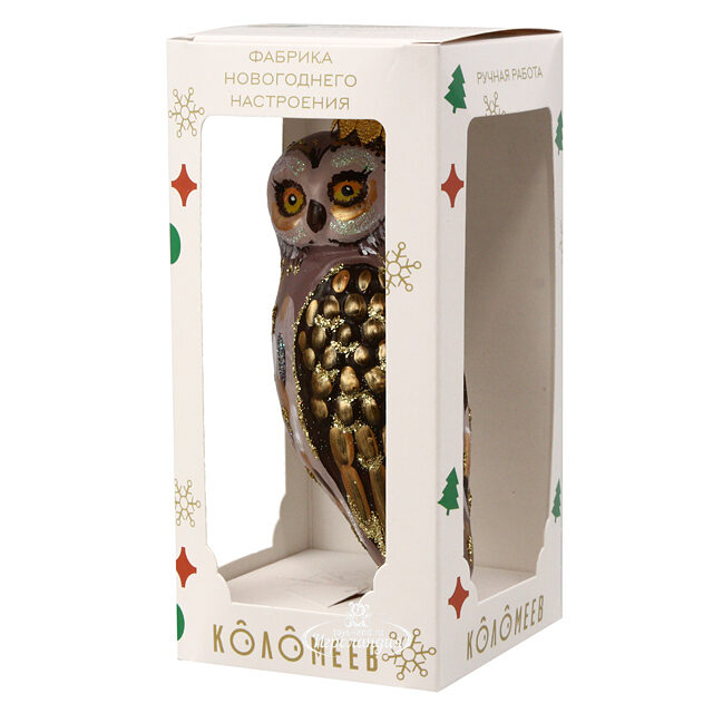 Стеклянная елочная игрушка Умная Сова 13 см, подвеска Коломеев