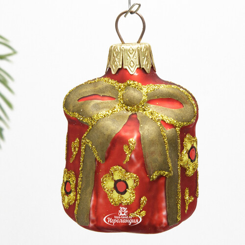 Стеклянная елочная игрушка Подарок - Золотая Хохлома 6 см, подвеска Коломеев