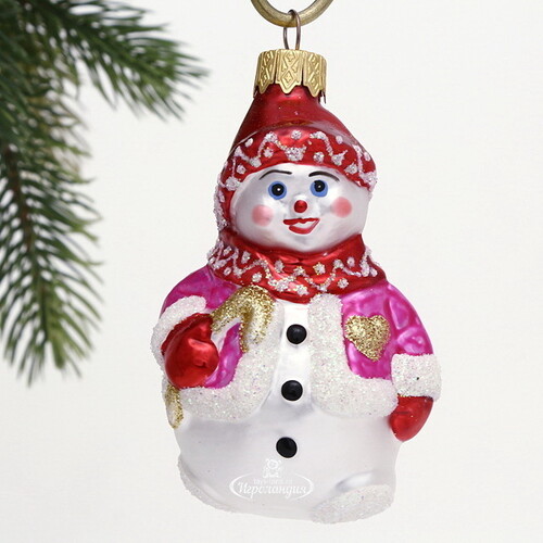 Стеклянная елочная игрушка Снеговик Джерри 10 см, подвеска Коломеев