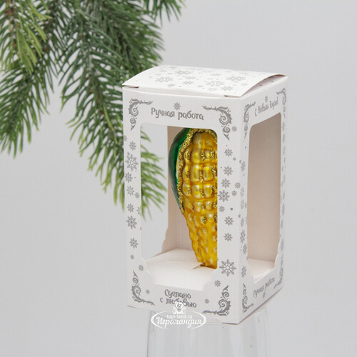 Стеклянная елочная игрушка Кукуруза 9 см, подвеска Коломеев