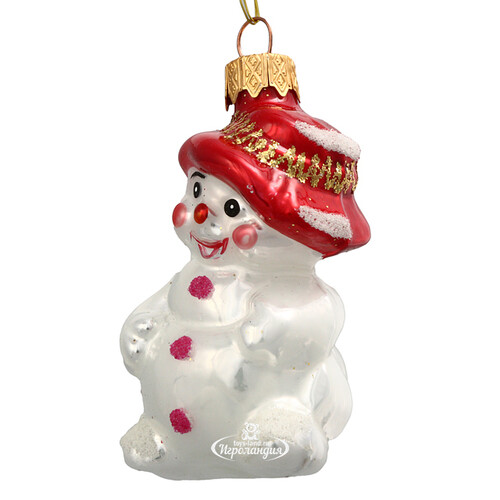 Стеклянная елочная игрушка Снеговичок Эдмунд в шляпке 9 см, подвеска Коломеев