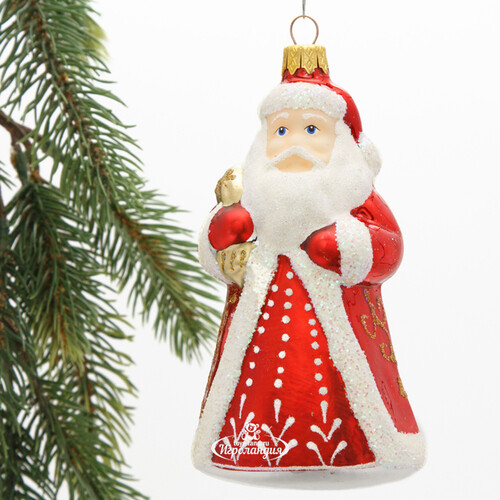 Стеклянная ёлочная игрушка Дед Мороз - Добрый старец с севера 14 см, подвеска Коломеев