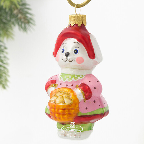 Стеклянная елочная игрушка Зайка Ариша в розовом 10 см, подвеска Коломеев