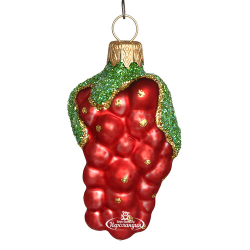 Стеклянная елочная игрушка Виноград 9 см красный, подвеска Коломеев