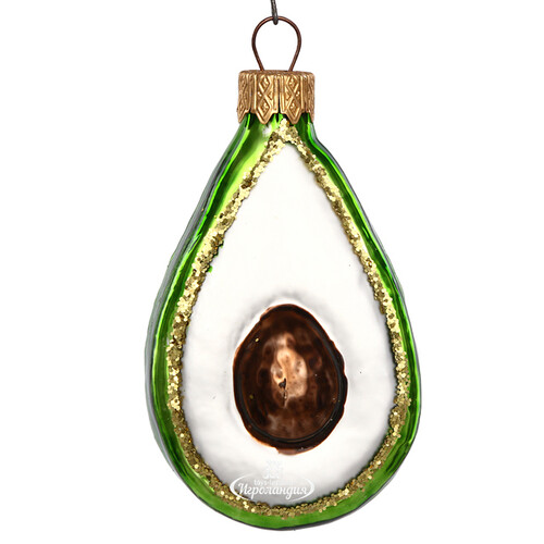 Стеклянная елочная игрушка Зеленое Авокадо 9 см, подвеска Коломеев