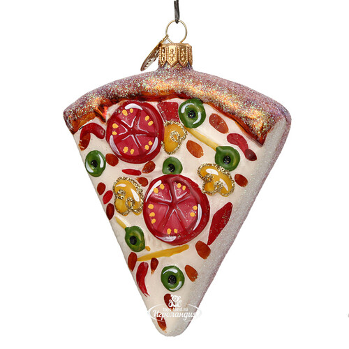 Стеклянная елочная игрушка Пицца 11 см, подвеска Коломеев