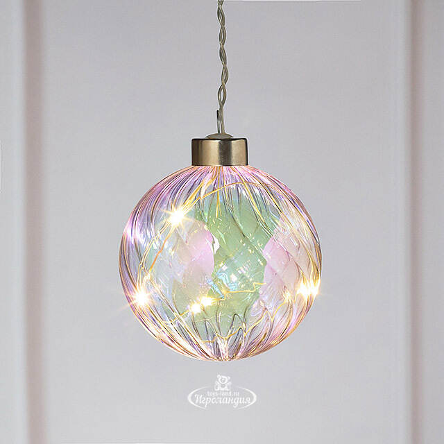 Декоративный подвесной светильник Шар Кристер 8 см, 4 теплые белые LED лампы, на батарейках, стекло Peha (Пеха)