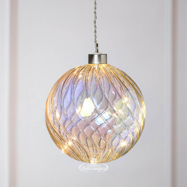 Декоративный подвесной светильник Шар Кристер 12 см, 10 теплых белых LED ламп, стекло, на батарейках Peha (Пеха)