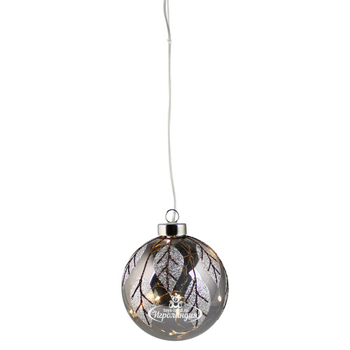 Светящийся елочный шар Smoke Leaf 10 см, 10 теплых белых LED ламп, на батарейках Peha