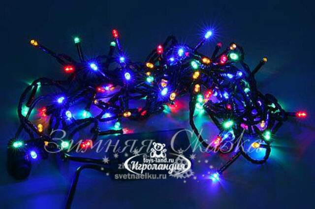 Светодиодная гирлянда для дома 100 разноцветных LED ламп 10 м, зеленый ПВХ, контроллер, IP20 Царь Елка