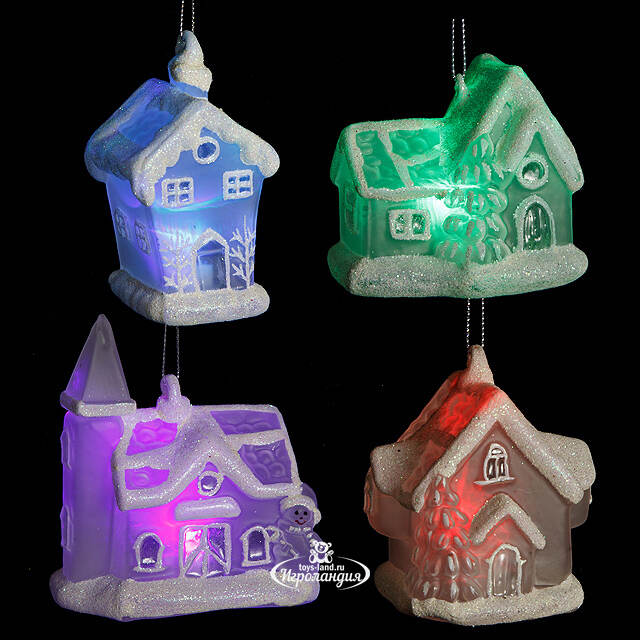 Светящаяся елочная игрушка Домик с Елочкой на батарейке 7.5*5*7.2 см, подвеска Snowhouse