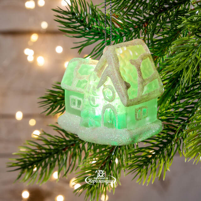 Светящаяся елочная игрушка Домик с Елочкой на батарейке 7.5*5*7.2 см, подвеска Snowhouse