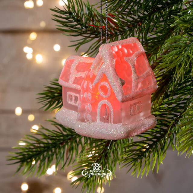 Светящаяся елочная игрушка Домик с Елочкой на батарейке 7.5*5*7.2 см, подвеска Snowhouse
