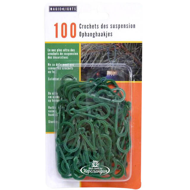 Крючки для ёлочных игрушек, 100 шт, зелёные Peha